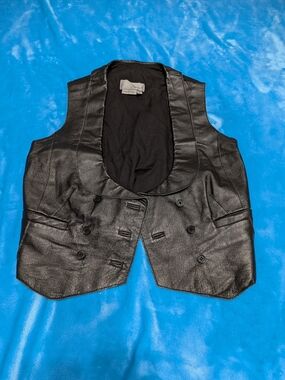 Black Leather Double-Breasted Vest